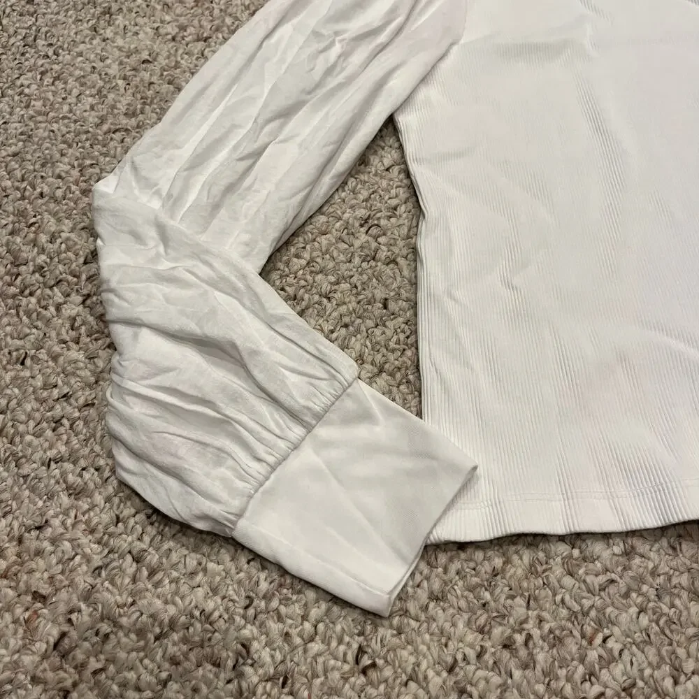 NWT Madewell Ribbed Puff Sleeve Top Sz XL White Peasant Preppy Casual